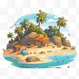 海滩椰树卡通图片_夏日海滩插画