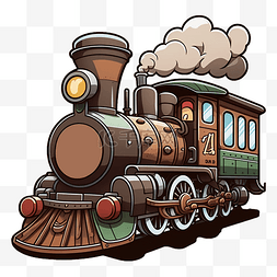 火车复古卡通棕绿色图案