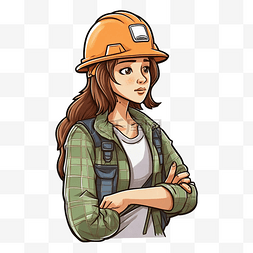卡通人物女帽子图片_工程师日女工程师抱臂图案