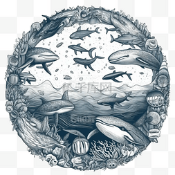 海马插画图片_海洋生物海洋日插画
