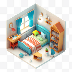 房间模型3d蓝白色图案