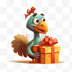 感恩节抱着礼物的火鸡