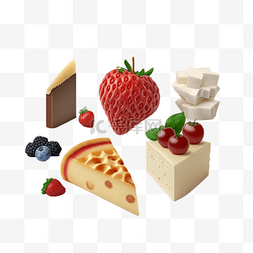 草莓奶酪蛋糕图片_3d食物奶酪草莓立体效果