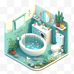 浴室模型图片_3d房间模型浴室花草图案