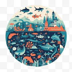 世界海洋日主题插画装饰