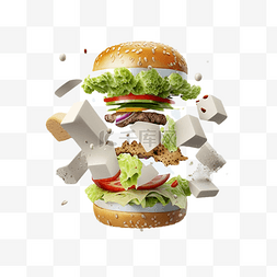 3d食物汉堡多层彩色立体效果