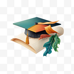 毕业季元素帽子图片_毕业证书学士帽橙绿色