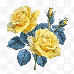 蓝黄色水彩图片_玫瑰黄色花朵