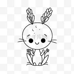 黑兔子耳朵图片_有耳朵和眼睛的兔子着色页的图像