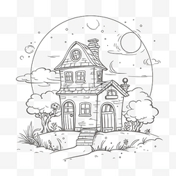 有月亮和夜景的房子说明房子着色