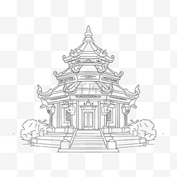 中国插图片_中国寺庙轮廓素描的 CW 线条艺术 