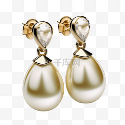 珍珠金耳环饰品白底透明