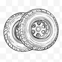线条举重器图片_卡车轮胎着色页与两个轮胎设计轮