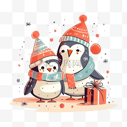 冬天动物萌图图片_圣诞节企鹅可爱卡通