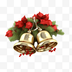 平安夜铃铛图片_圣诞节红色金色铃铛绿色植物真实