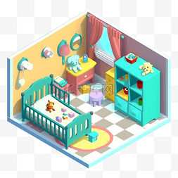 手机插画建筑图片_3d房间模型婴儿房彩色图案