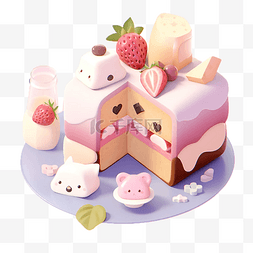 蓝莓草莓蛋糕图片_粉色奶油蛋糕插画