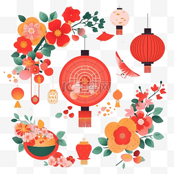 中国新年灯笼红色图片_春节花环灯笼花真实效果