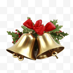 花配图片_圣诞节金色红色蝴蝶结的铃铛真实