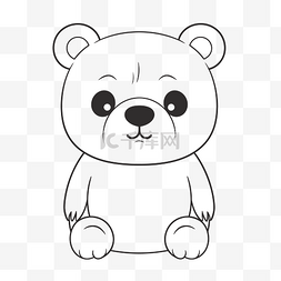 熊线条图片_白熊，眼睛坐在白色背景轮廓草图