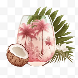夏天粉色椰子饮料