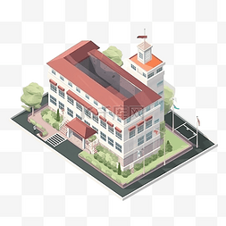 校园建筑物插画图片_学校大楼白色墙面