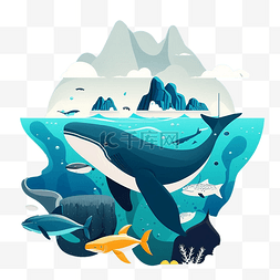 卡通蓝色海底世界图片_卡通海洋生物插画