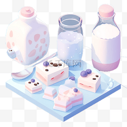 牛奶草莓图片_牛奶和奶油蛋糕装饰插画