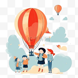 黄色的热气球图案图片_儿童节热气球人物插画