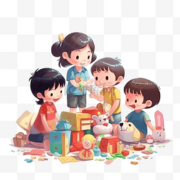 儿童节快乐卡通图片_儿童节多彩礼物