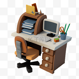 办公桌文具图片_卡通电脑办公桌插画