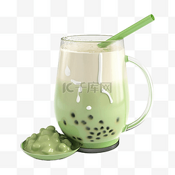 卡通绿色茶杯图片_奶茶绿色茉莉