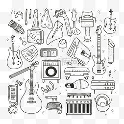 乐器素描图片_不同格式的摇滚乐器涂鸦集轮廓素