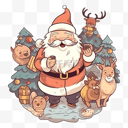 圣圣诞老人图片_圣诞节圣诞老人驯鹿森林图案