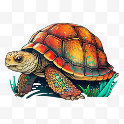 可爱卡通爬行乌龟图片_乌龟陆龟红色龟壳图案