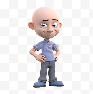 发型光头图片素材_卡通人物手办光头小男孩