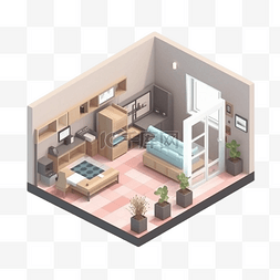 3d房间模型粉色地板白色墙体立体