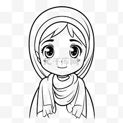 穆斯林女孩着色页插图轮廓素描 