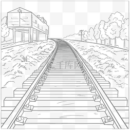 铁路线描图片_铁路轨道与铁路建筑着色页打印轮