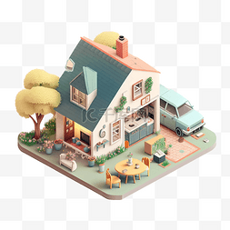 家具平面模型图片_简单的公寓等距风格