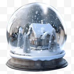 冬季雪景插画图片_圣诞雪景水晶球