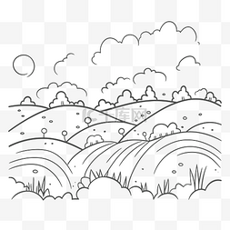 山丘素描图片_非常简单和美丽的田野和山丘轮廓