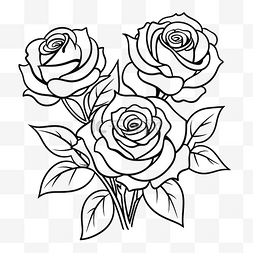 玫瑰花瓣线描图片_白色背景上的玫瑰着色页轮廓素描