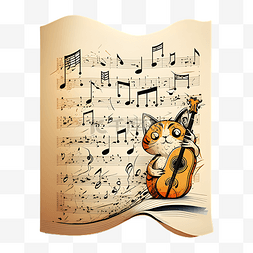 音乐符号边框图片_乐谱猫咪弹吉他插画