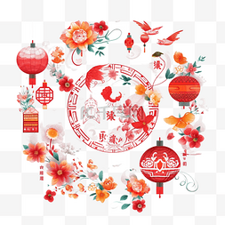 中国新年灯笼红色图片_春节花环灯笼花的真实效果