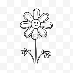 花卉黑白填色画图片_花的着色页快乐花轮廓素描 向量