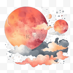 卡通云朵月亮图片_云柔和色水彩