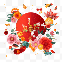 春节红色花朵真实效果