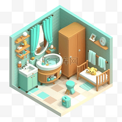 3d房间模型婴儿房绿色好看图案