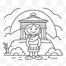 寺庙素描图片_站在建筑物前的希腊女孩用寺庙轮